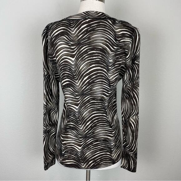 Tory Burch Brown Off White Wavy Stripe Wool Cardigan 4 - Picture 6 of 8